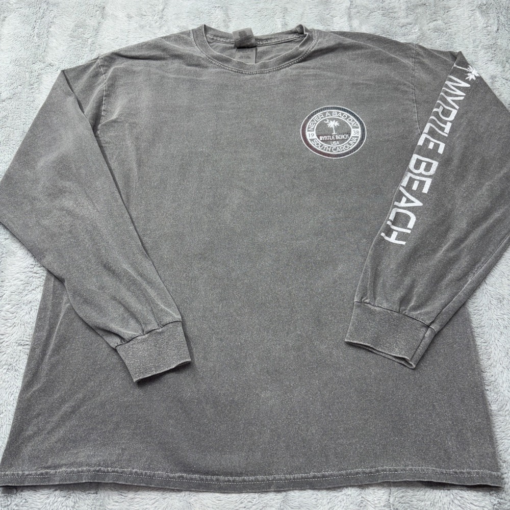 Grey, mineral-washed long-sleeve t-shirt "Myrtle Beach" Never A Bad Day Lg